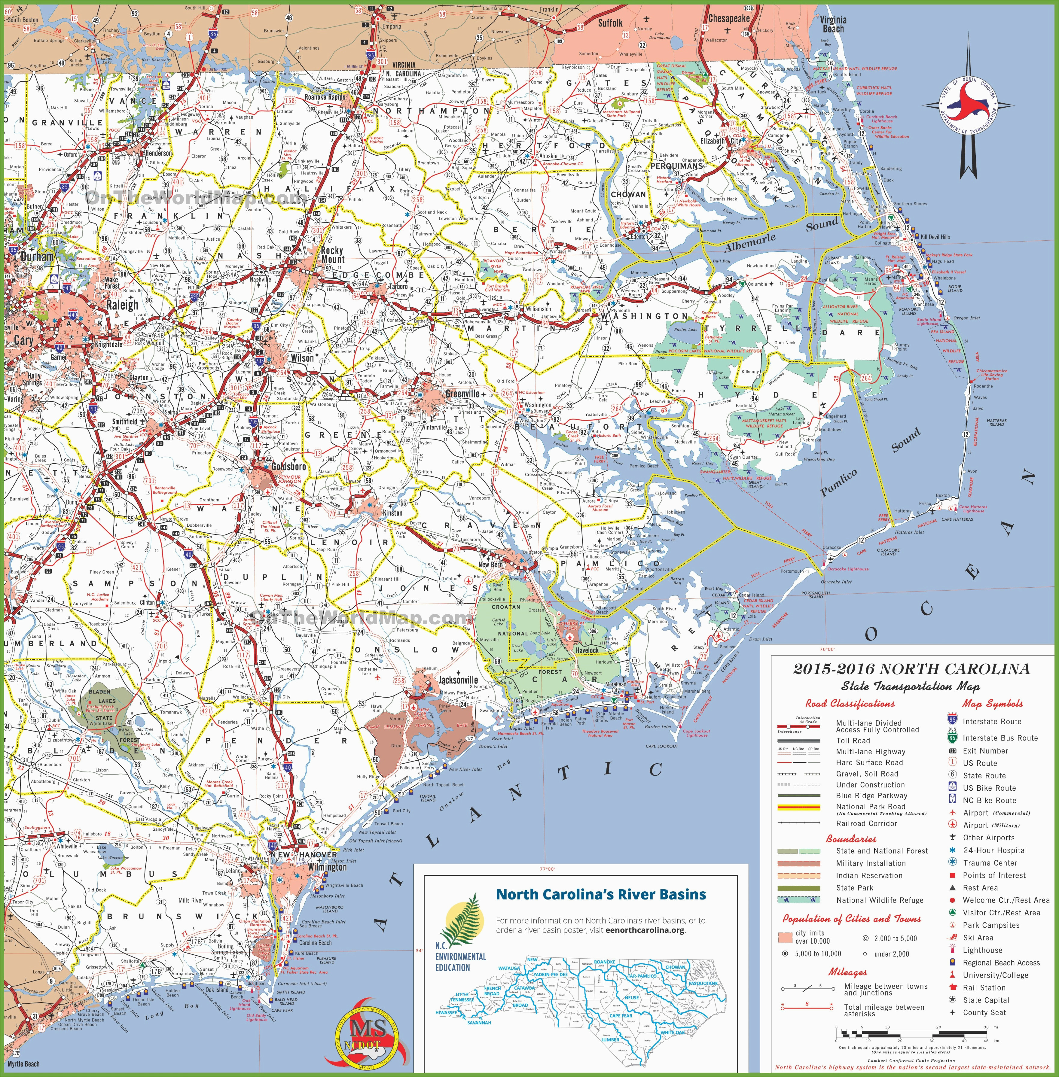 North Carolina Coastal Map with Cities north Carolina State Maps Usa Maps Of north Carolina Nc