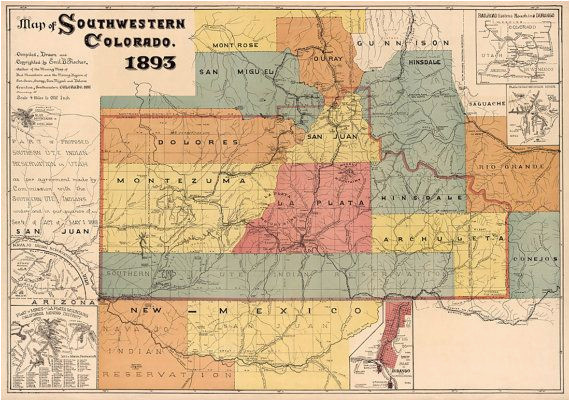 Old Colorado Maps Map Of Colorado southwestern Colorado Map Fine Print Vintage