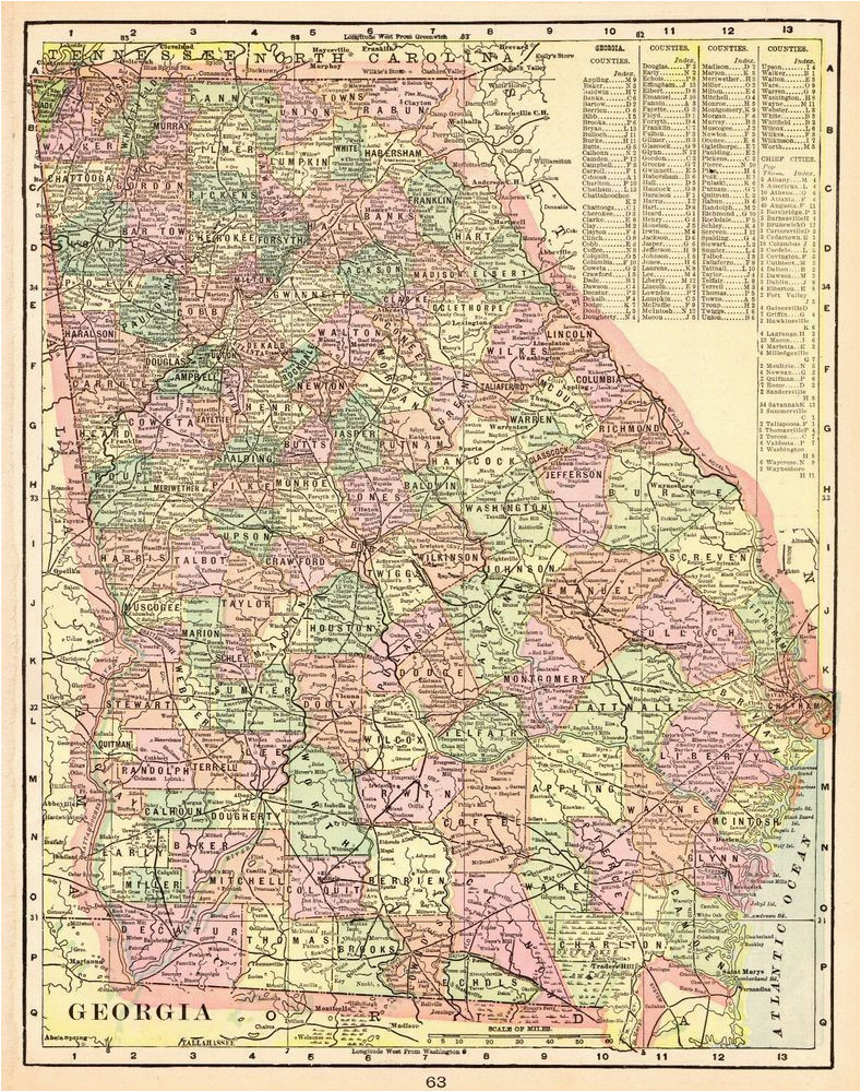 Old Maps Of Georgia 1901 Antique Georgia State Map Vintage Map Of Georgia Gallery Wall