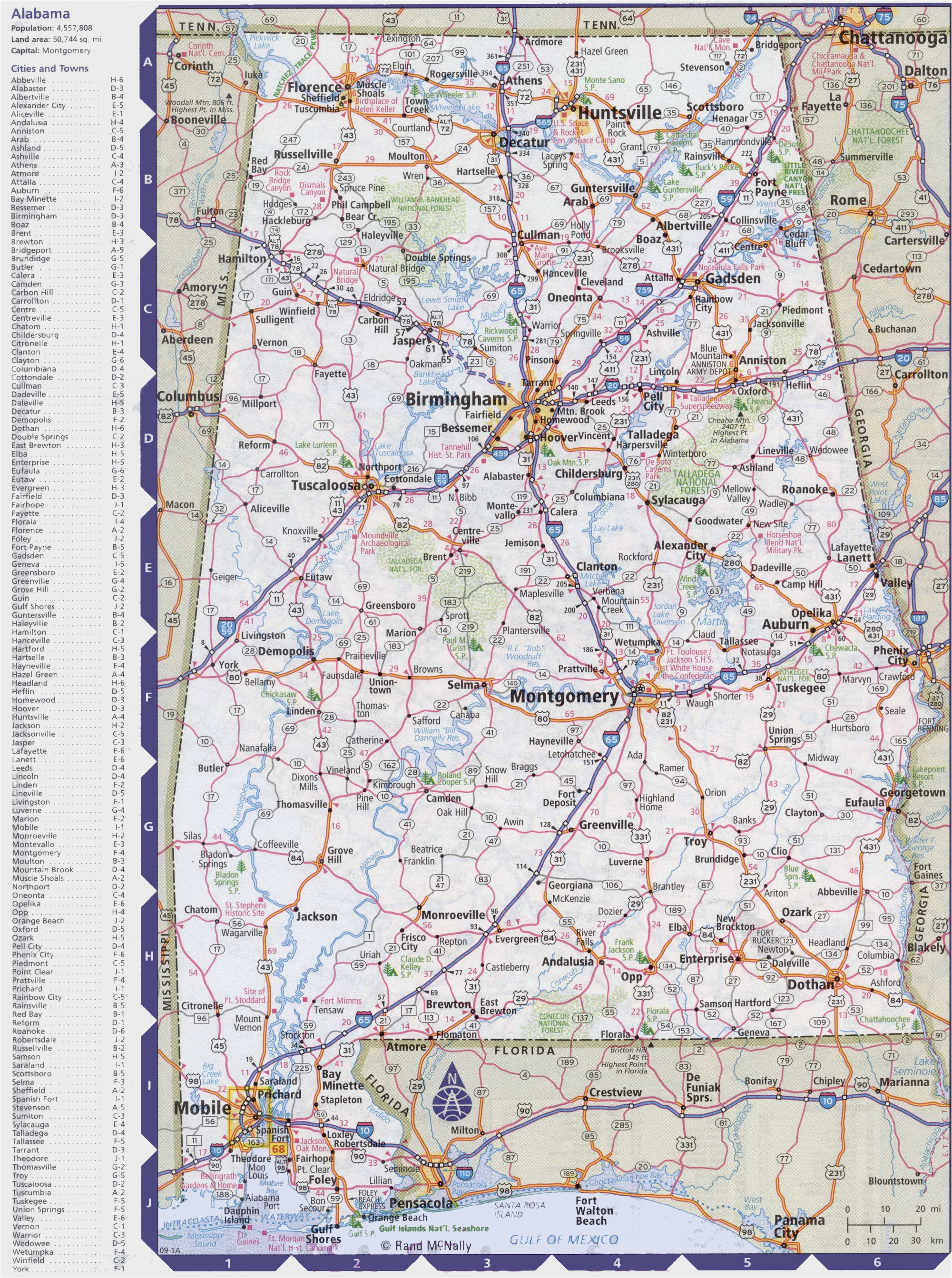 Printable Map Of Alabama Map Of Alabama with Cities and towns