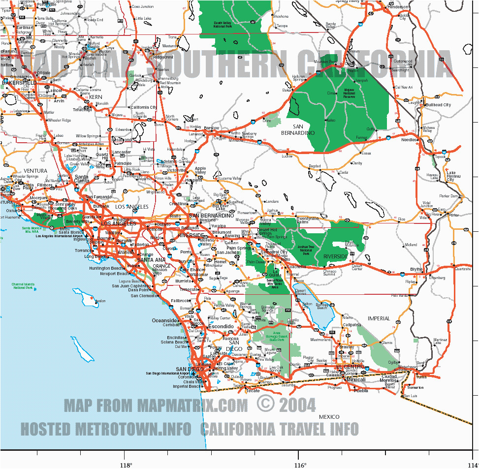 San Diego On California Map Road Map Of southern California Including Santa Barbara Los