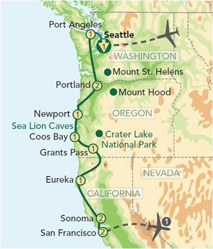 Seattle California Map Map oregon Pacific Coast oregon and the Pacific Coast From Seattle