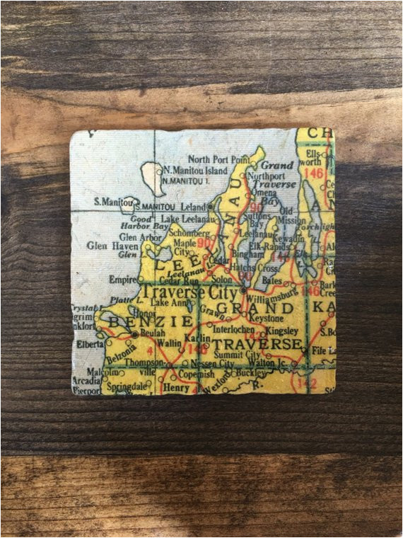 Spring Arbor Michigan Map Traverse City Michigan Map Coaster with Cork Backing Leelanau Etsy
