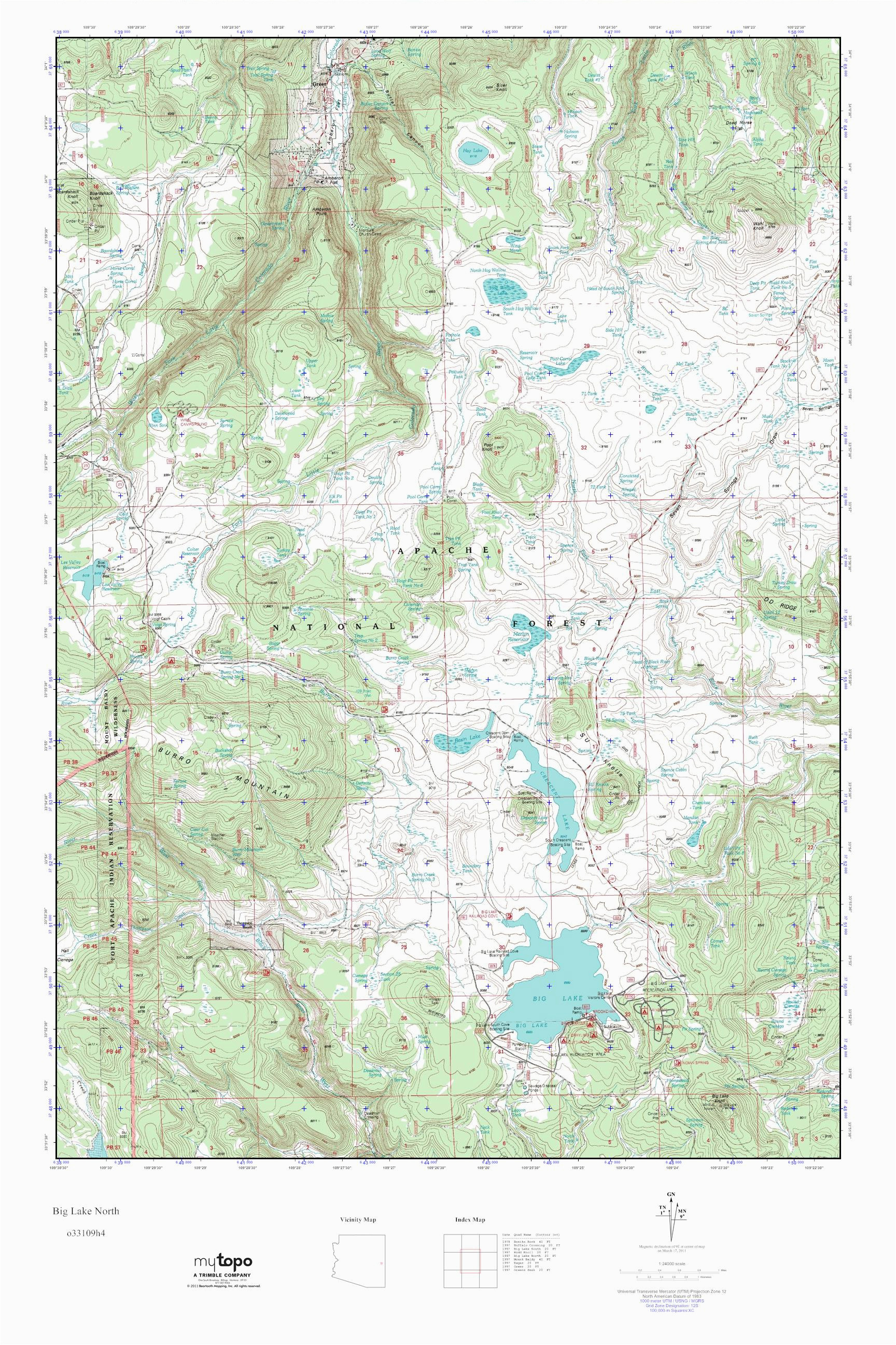 Topo Map Of Arizona Mytopo Big Lake north Arizona Usgs Quad topo Map