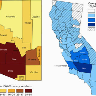 Valley Fever California Map Map Of Case Rates Of Coccidioidomycosis by County In Arizona In 2006