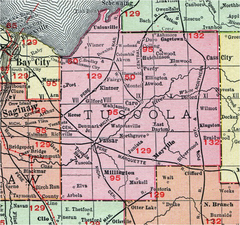 Vassar Michigan Map Tuscola County Michigan 1911 Map Rand Mcnally Caro Cass City