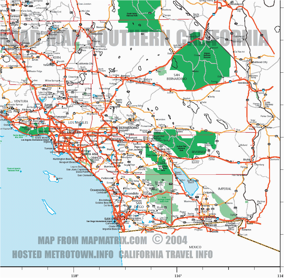 Where is Ojai California On A Map Road Map Of southern California Including Santa Barbara Los
