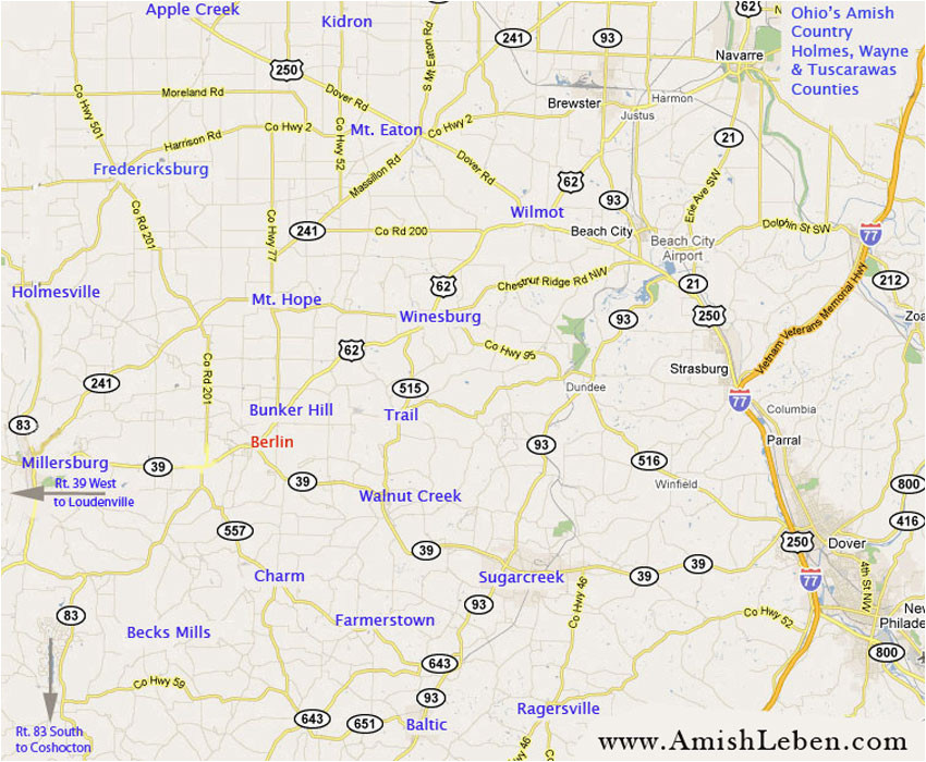 Amish Country Map Ohio Ohio Amish Country Map