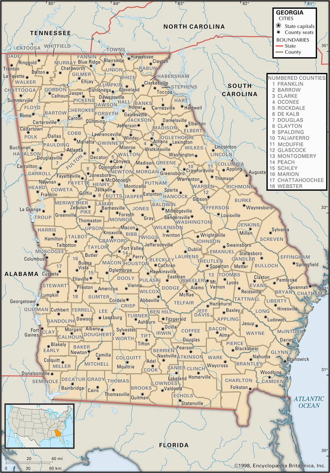 Colonial Georgia Map State and County Maps Of Georgia