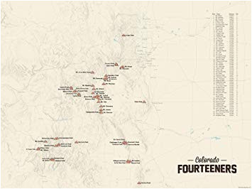 Colorado 14er Map Amazon Com 58 Colorado 14ers Map 18×24 Poster Tan Posters Prints