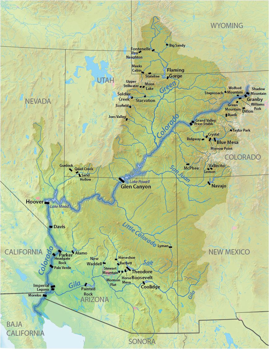 Colorado River Dams Map This Map Shows the Location Of Dams Along the Colorado River and Its