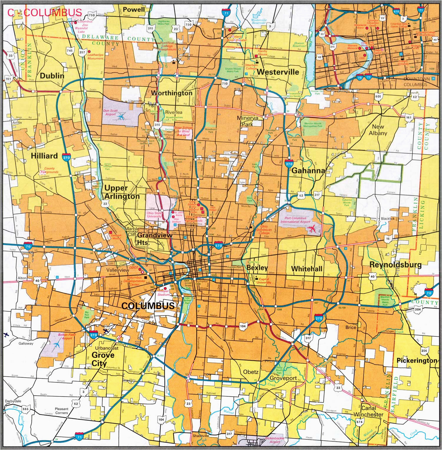 Columbus Ohio Downtown Map City Map Sites Perry Castaa Eda Map Collection Ut Library Online