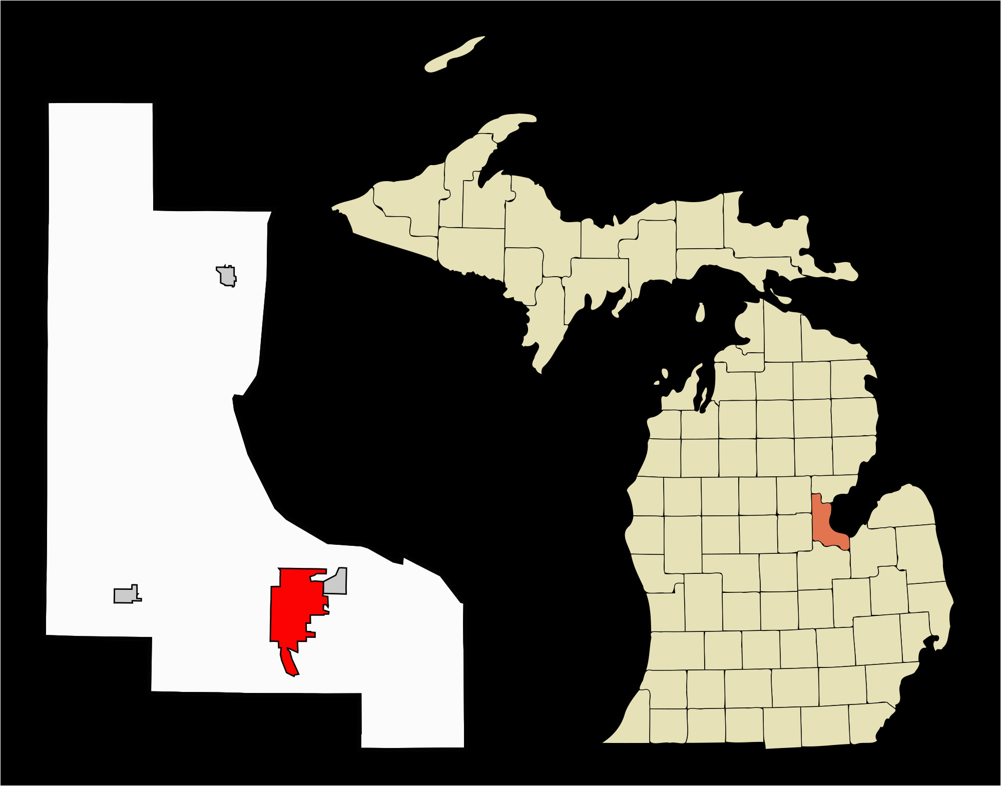 Counties In Michigan Map Datei Bay County Michigan Incorporated and Unincorporated areas Bay