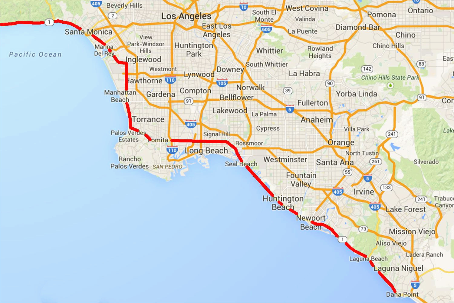 Downey California Map Map to Los Angeles California Driving the Pacific Coast Highway In