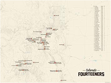 Fourteeners In Colorado Map Amazon Com 58 Colorado 14ers Map 18×24 Poster Tan Posters Prints