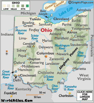 Geographical Map Of Ohio Ohio Map Geography Of Ohio Map Of Ohio Worldatlas Com