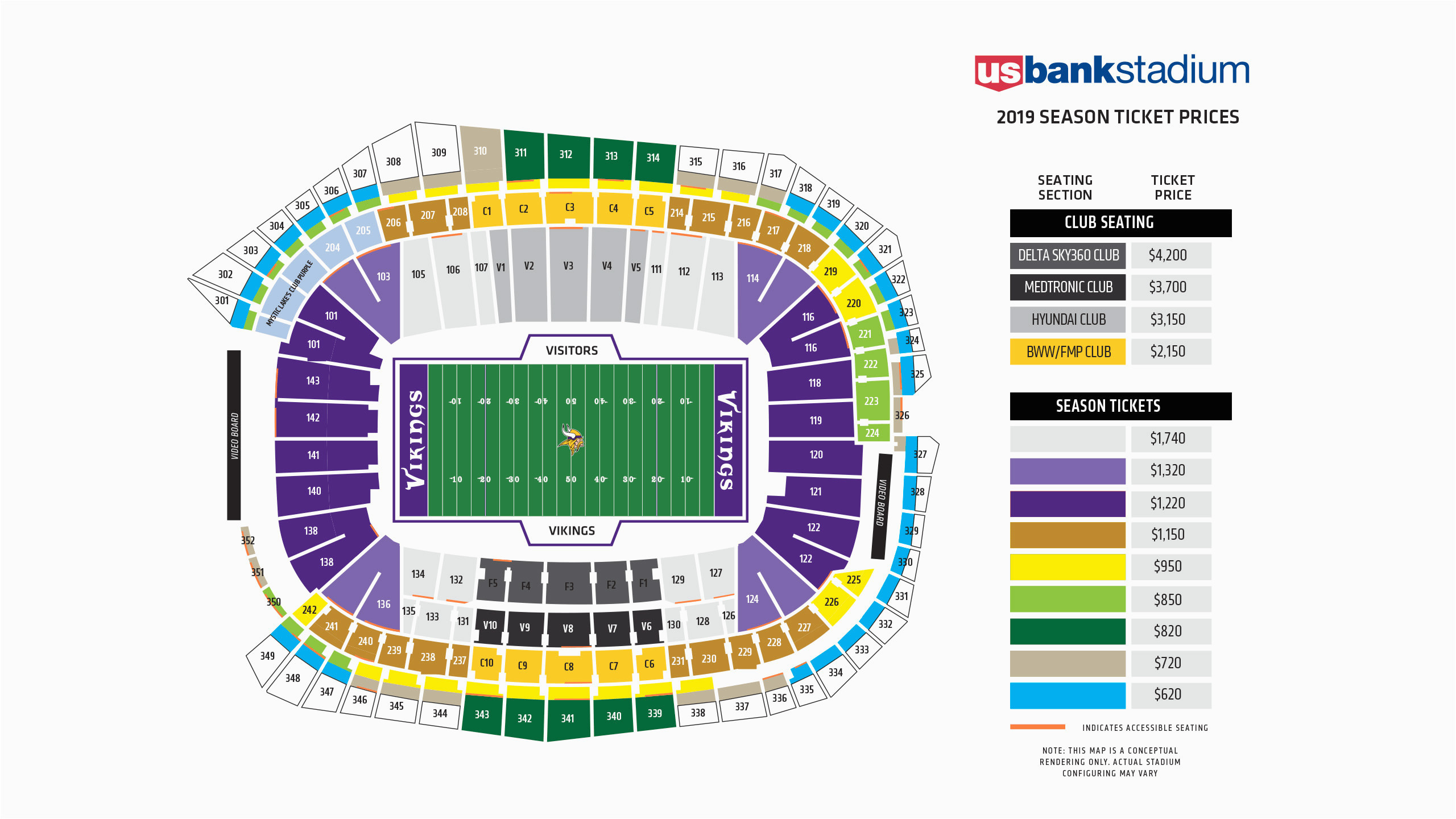 Georgia Dome Seating Map Vikings Seating Chart at U S Bank Stadium Minnesota Vikings