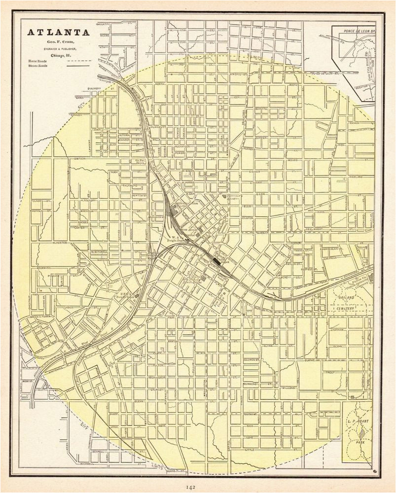 Georgia Maps with Cities 1880 Antique original atlanta Georgia Map Vintage City Map Of