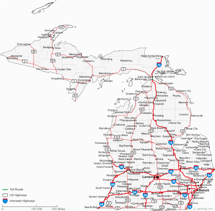 Highway Map Of Michigan Highway Map Of Usa Map Of Michigan Cities Michigan Road Map