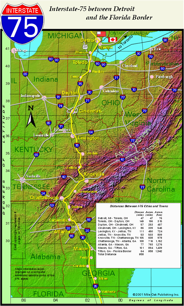 I 75 Map Michigan to Florida Interstate 75 Between Detroit and the Florida Border Along