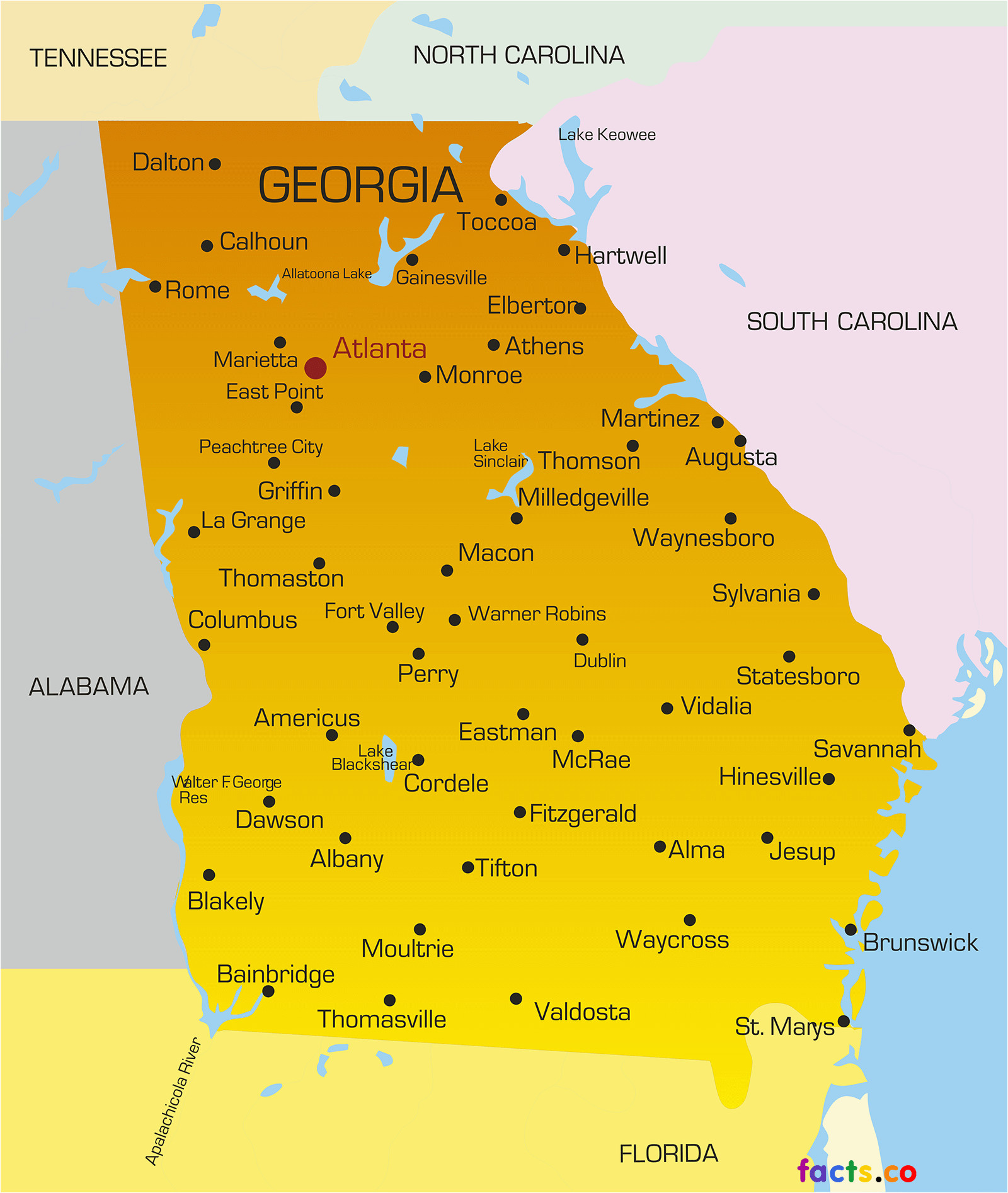 Georgia Map With Cities And Towns - Map