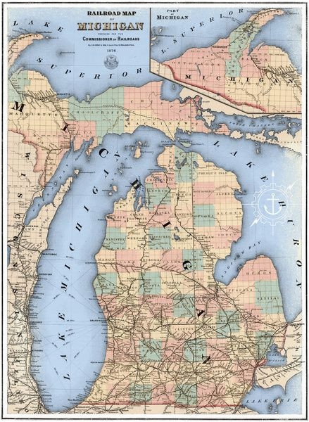 Map Of Harrison Michigan Michigan Railroad Map Framed Art Print by the Mighty Mitten Great