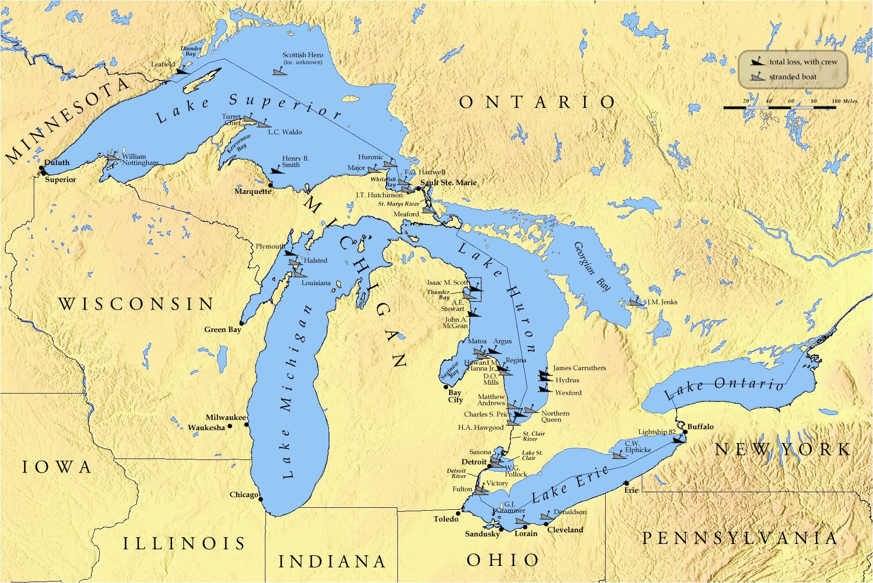 Map Of Lake Michigan Shipwrecks List Of Shipwrecks In the Great Lakes Wikipedia