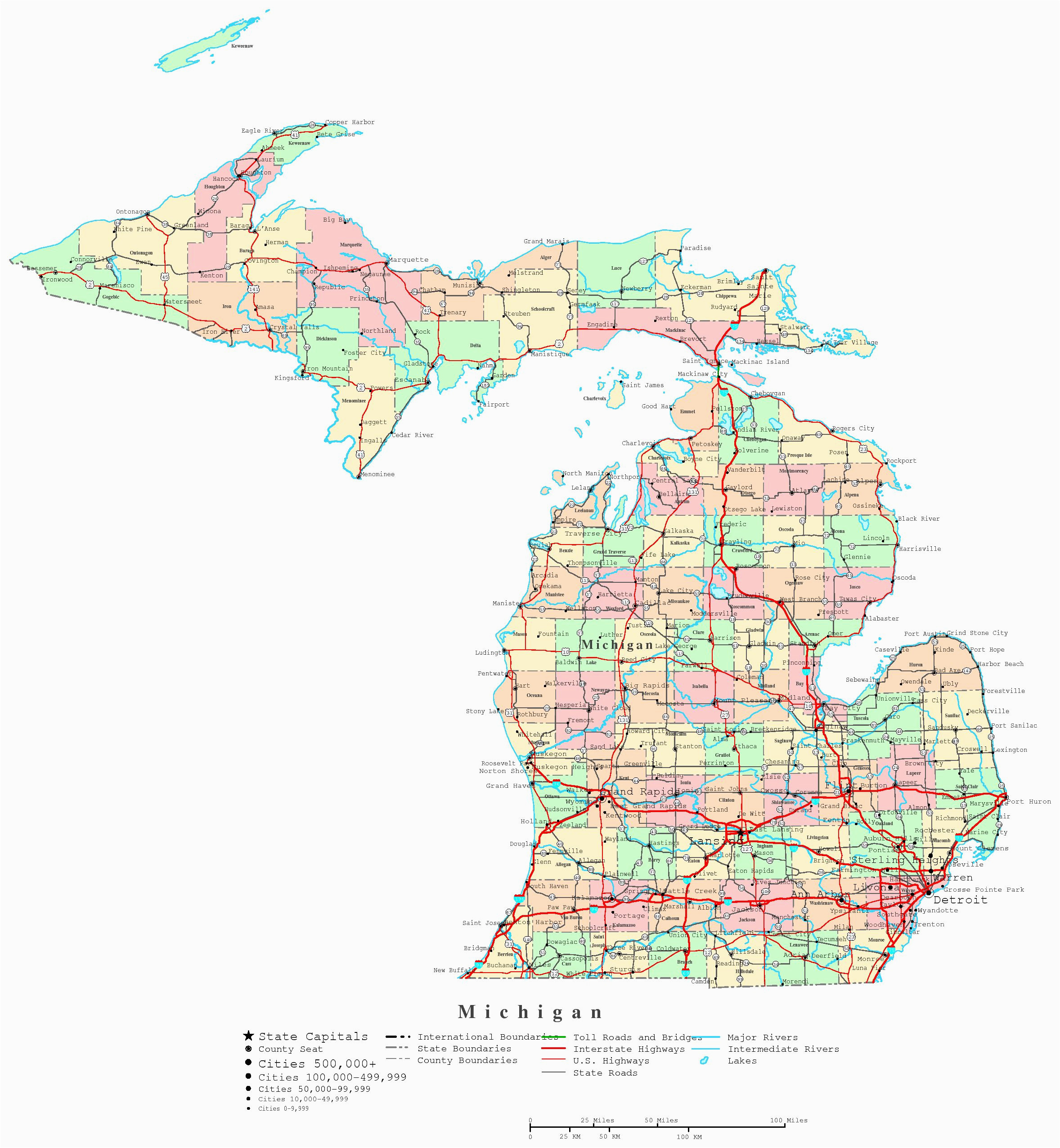 Map Of Michigan Upper Peninsula Cities Michigan Map with Cities and Counties Maps Directions