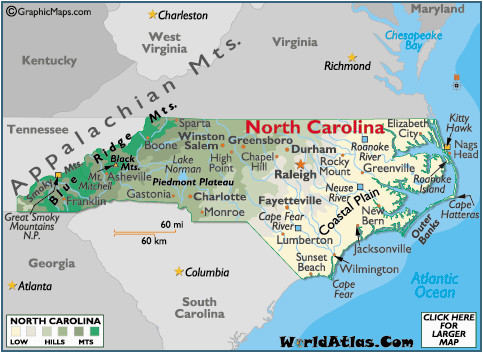 Map Of Mountains In north Carolina north Carolina Map Geography Of north Carolina Map Of north