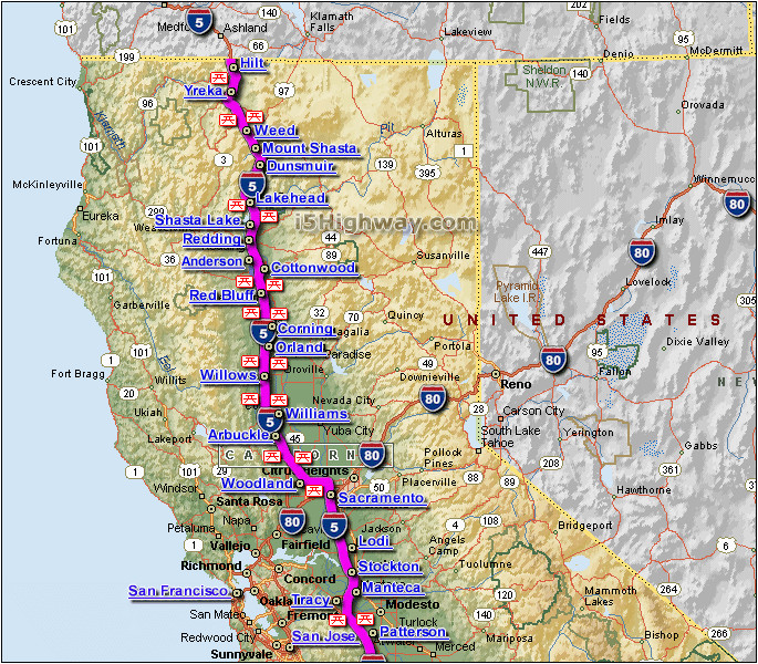 Map Of No California I 5 northern California Map with Cities and Rest Stops Marked Great
