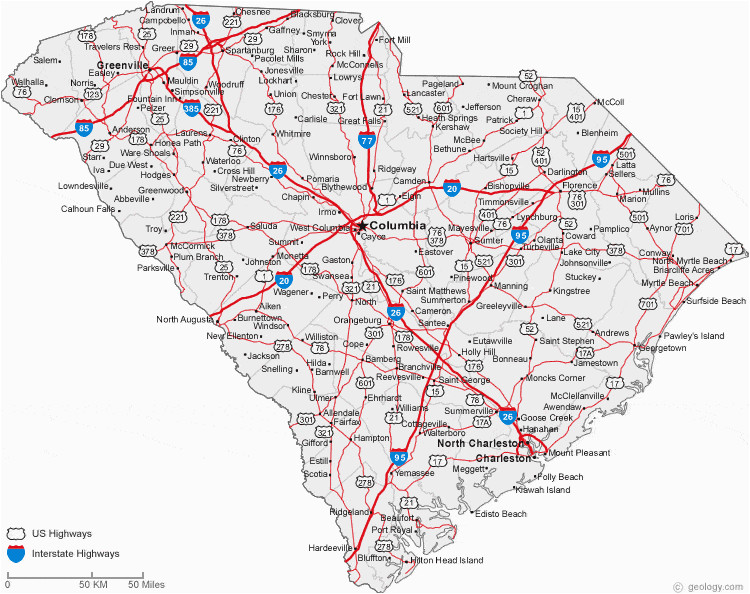 Map Of north and south Carolina Cities Map Of south Carolina Cities south Carolina Road Map