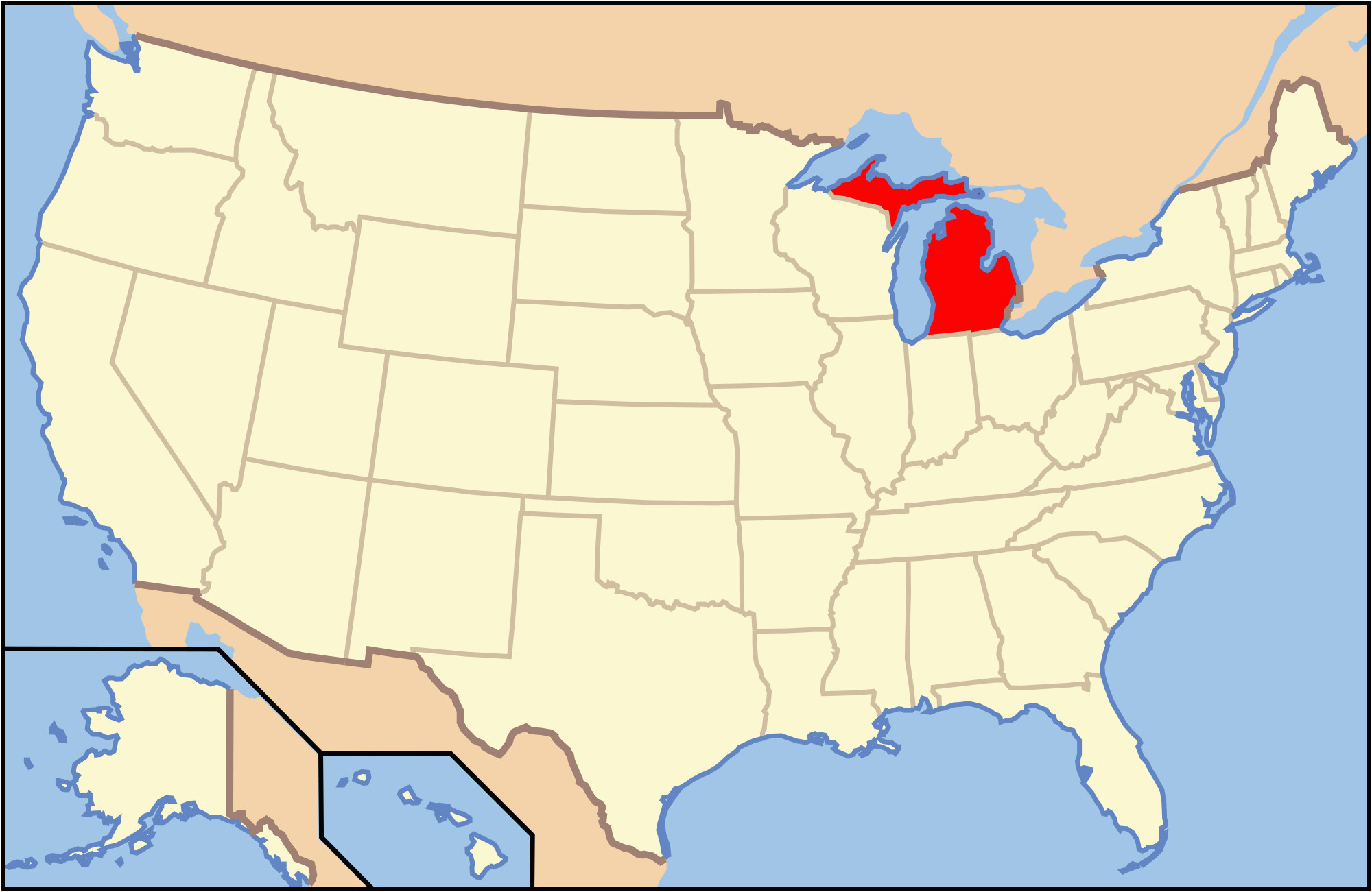 Michigan On A Us Map Index Of Michigan Related Articles Wikipedia