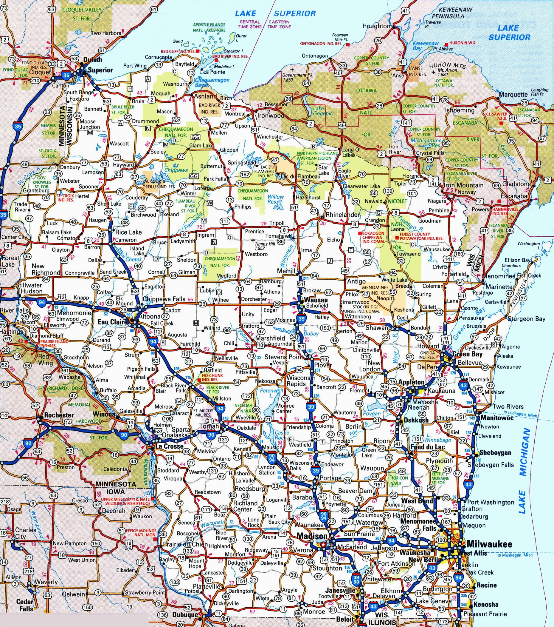 Michigan Road Map Of State Wisconsin Road Map