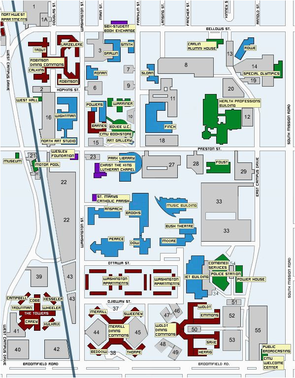 Michigan State Football Parking Map Central Michigan University Map Mount Pleasant Mich Mappery