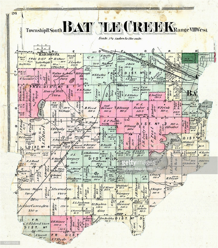 Michigan townships Map Michigan 1873 Battle Creek township Calhoun County Stock