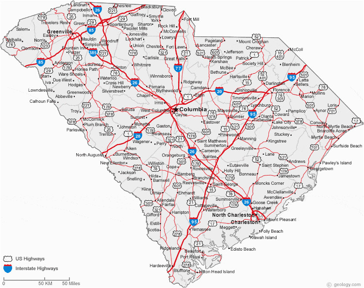 North Carolina Coastal Cities Map Map Of south Carolina Cities south Carolina Road Map
