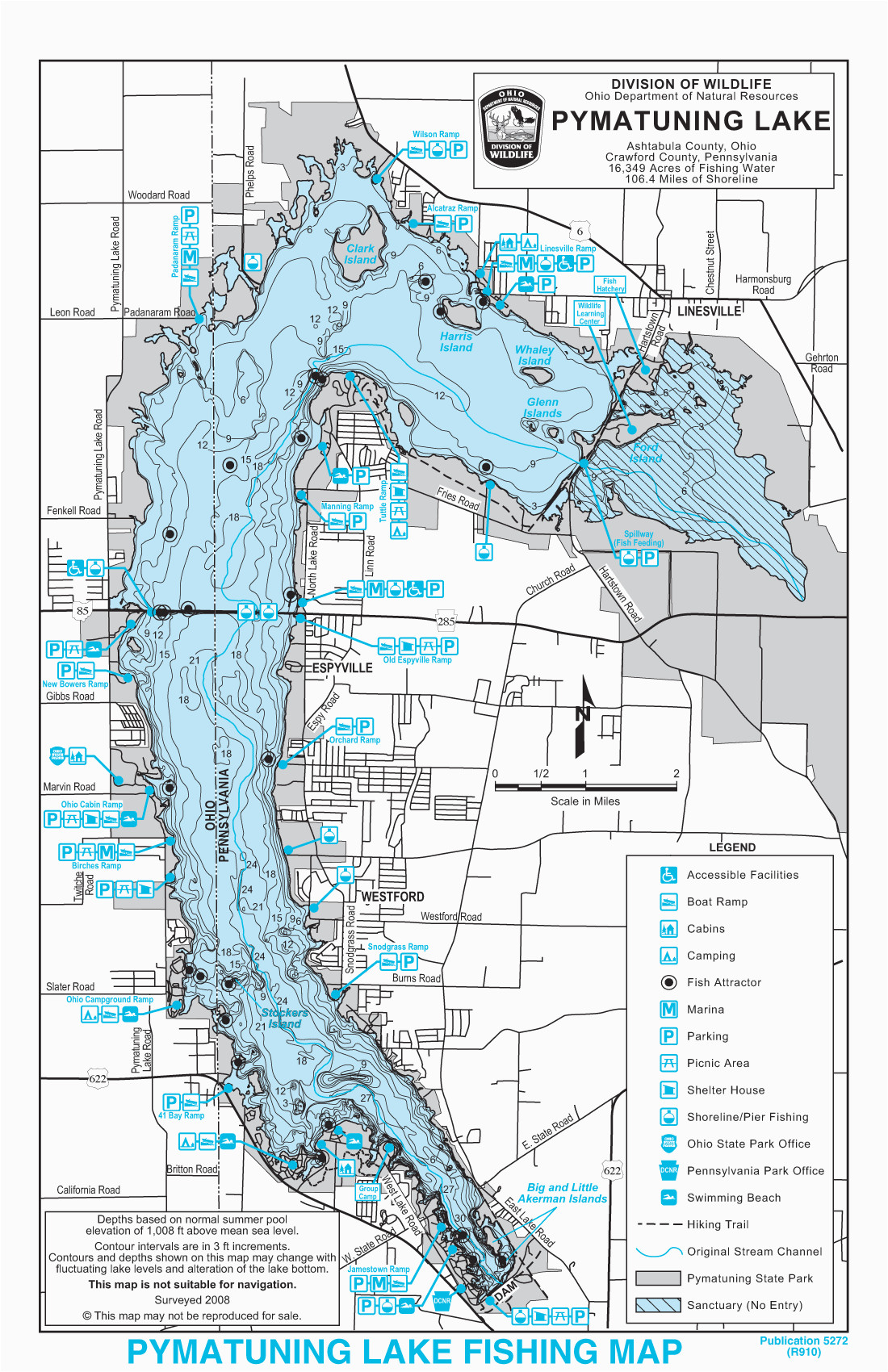 Ohio Lake Maps Pymatuning Lake Map Park Map