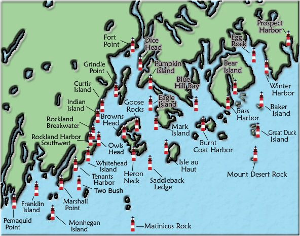 Ohio Lighthouses Map Acadia and Penobscot Bay Maine Lighthouse Map the Lighthouse On