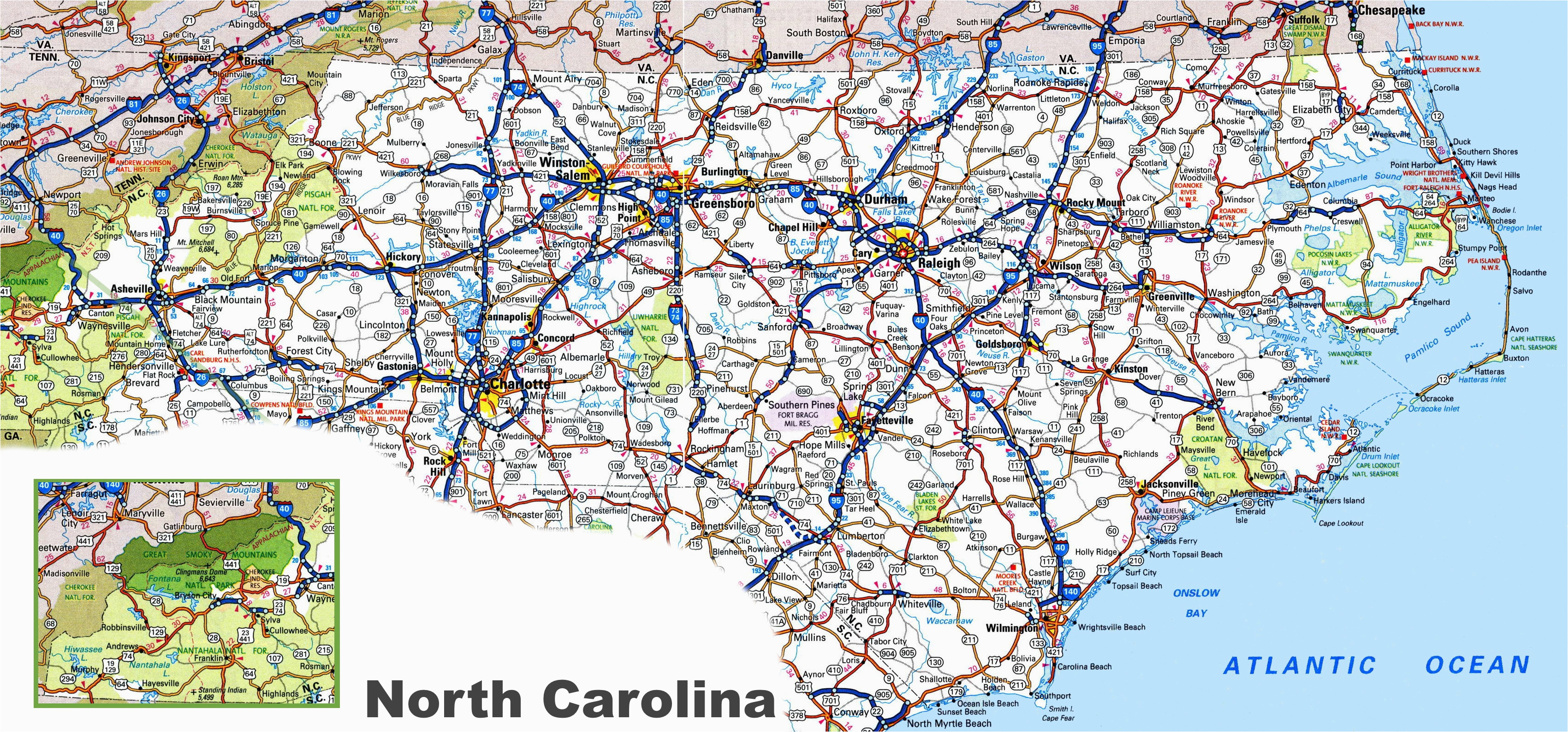 Road Map Of Eastern north Carolina north Carolina Road Map
