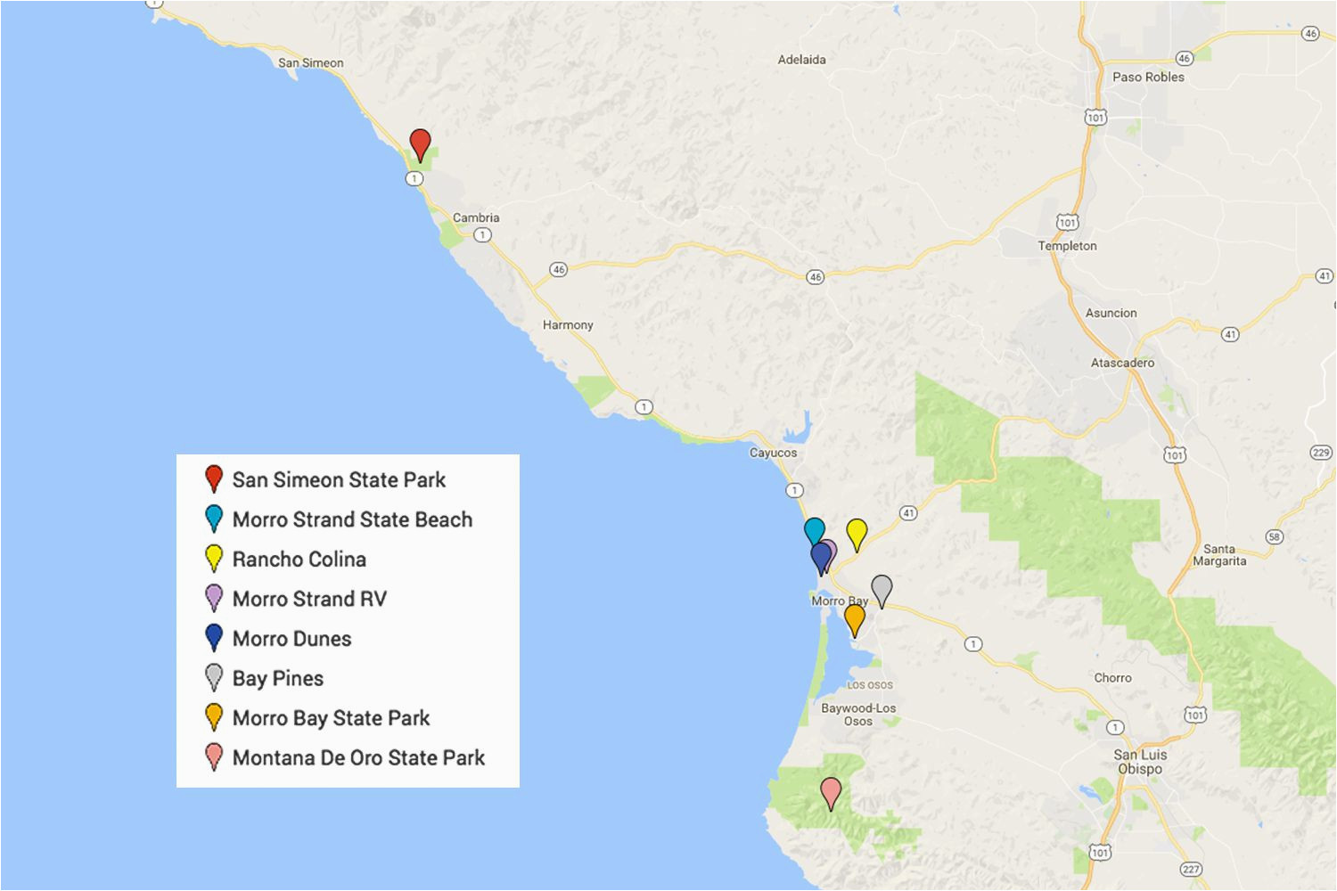 San Simeon California Map San Simeon Camping Near Hearst Castle And Morro Bay Of San Simeon California Map 