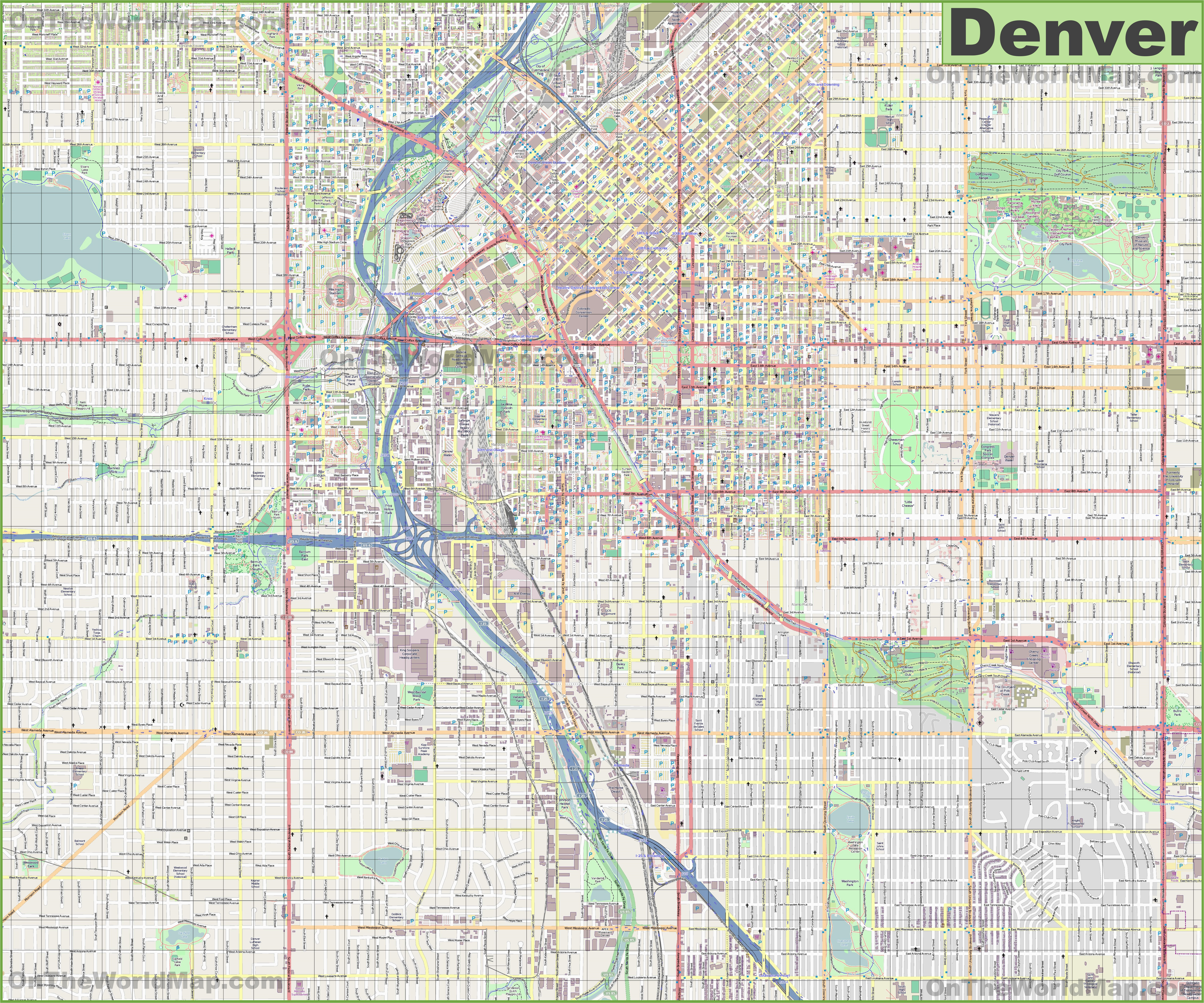 Street Map Of Denver Colorado Large Detailed Street Map Of Denver