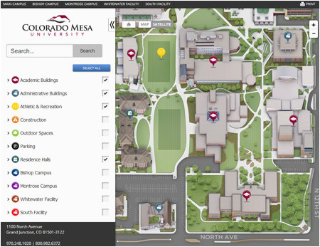 University Of Colorado Campus Map Campus Maps Colorado Mesa University