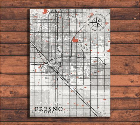 Fresno On California Map Fresno California Vintage Map Fresno City California Vintage Map