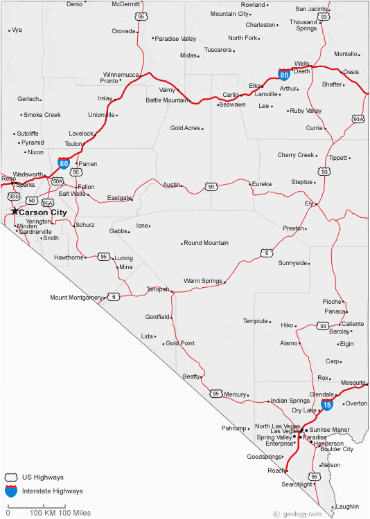Map Of California and Nevada with Cities Map Of Nevada Cities Nevada Road Map