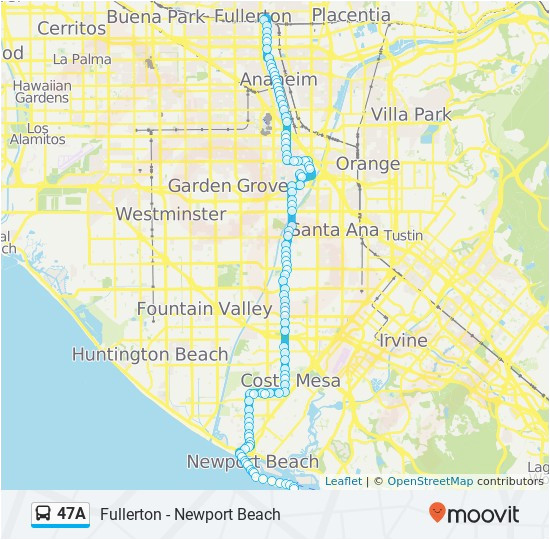 Map Of California Newport Beach 47a Route Time Schedules Stops Maps Fullerton Transp Center