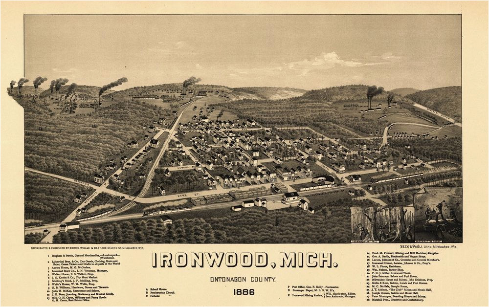 Map Of Ironwood Michigan Historic Map Of Ironwood Michigan 1886 Ontonagon County Kjaposters