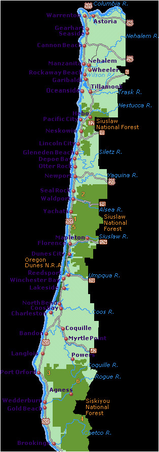 Map Of oregon Coast Beaches Simple oregon Coast Map with towns and Cities oregon Coast In