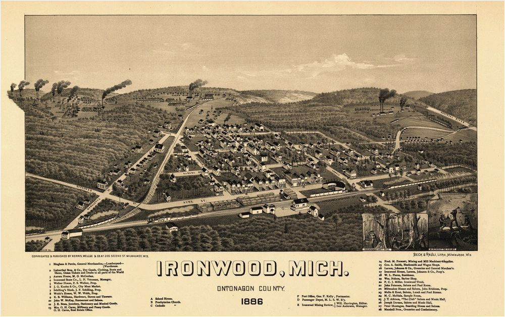 Map Of Troy Michigan Historic Map Of Ironwood Michigan 1886 Ontonagon County Kjaposters