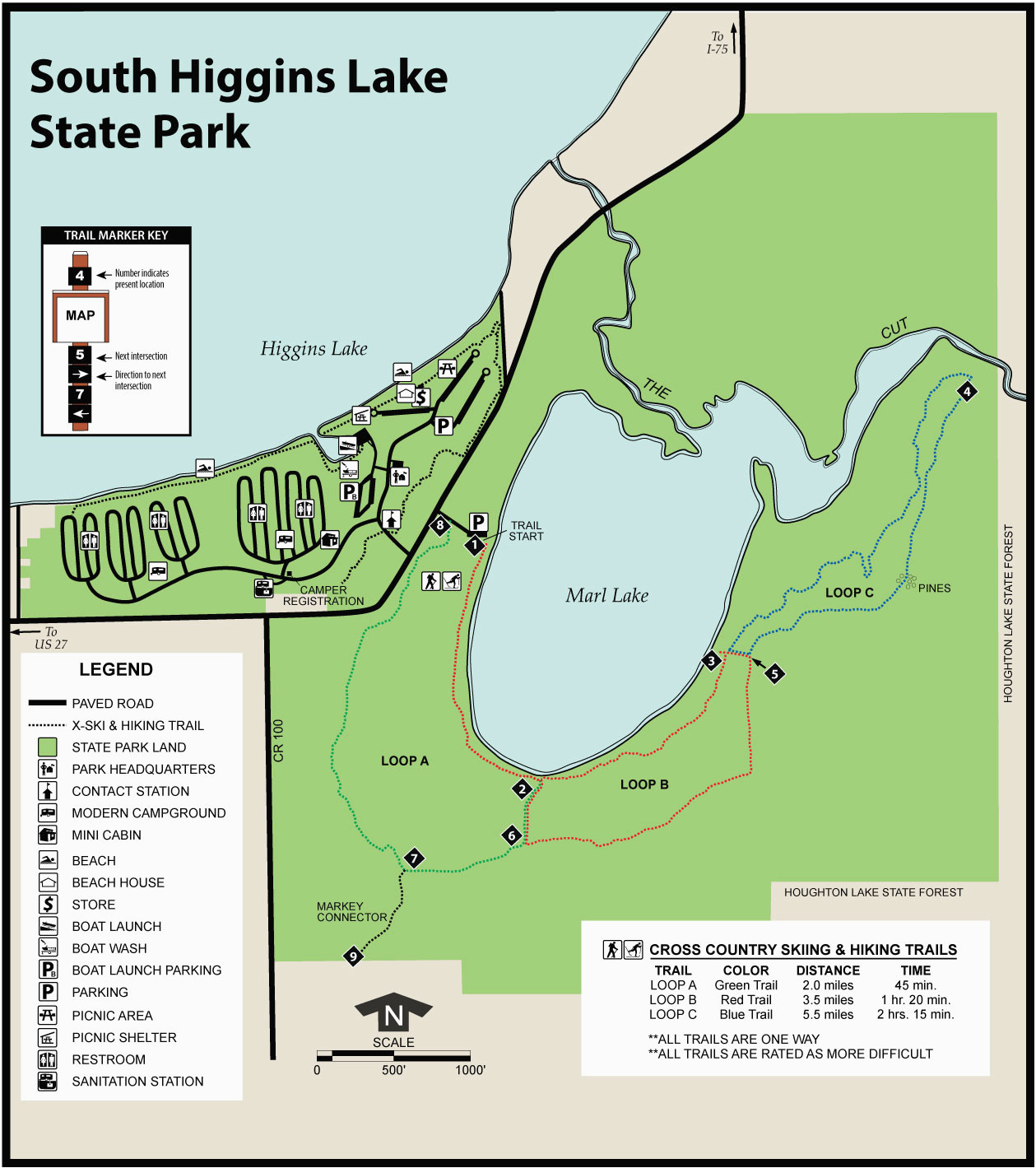 Michigan State Parks Camping Map south Higgins State Parkmaps area Guide Shoreline Visitors Guide