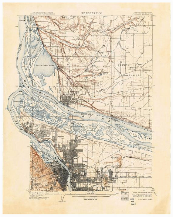 Portland oregon topographic Map Portland oregon Map Print Map Of Portland Art Print Etsy